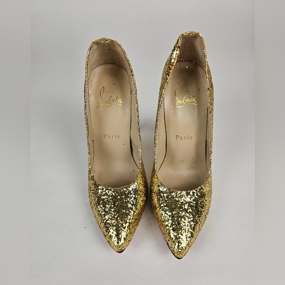 Christian Louboutin gold sparkle stiletto, size European 36, Canada/US 5.5 - Picture 2 of 4